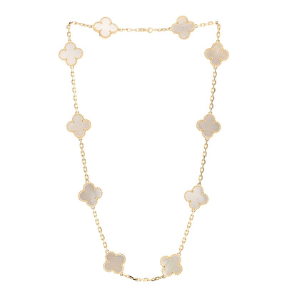 Van Cleef & Arpels 18K Yellow Gold Mother of Pearl 10 Motifs Vintage Alhambra Necklace 3 of 7
