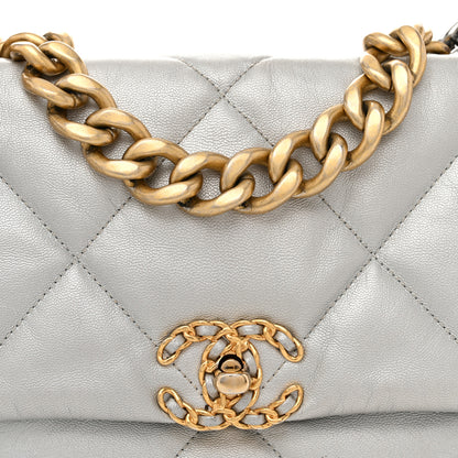 Chanel Metallic Goatskin Quilted Large Chanel 19 Flap Silver 8 of 15