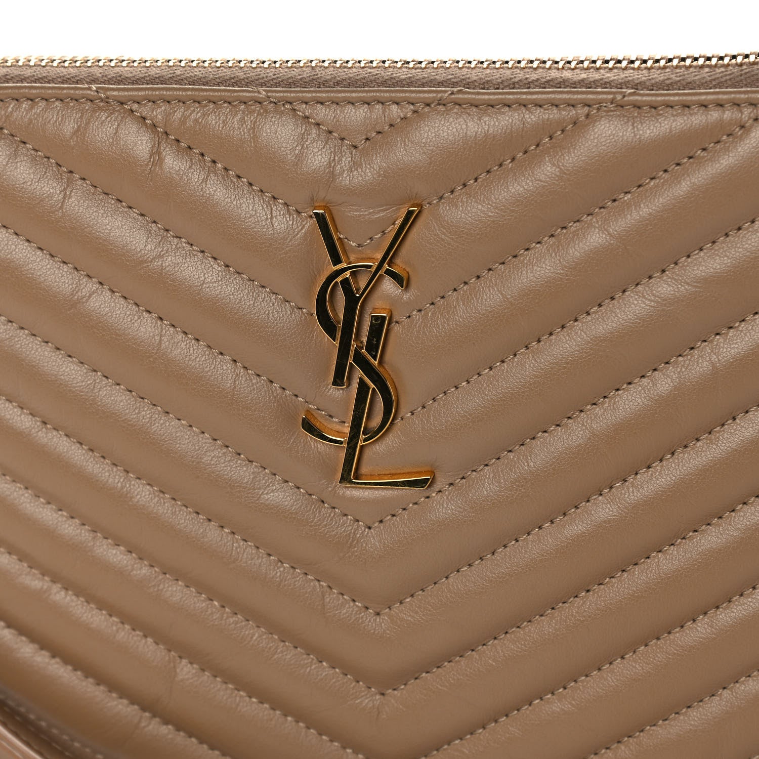 Saint Laurent Calfskin Matelasse Chevron Monogram Zip A4 Pouch Cork 8 of 12