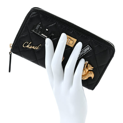 Chanel Aged Calfskin Quilted Small New York Charms 2.55 Reissue Zip Around Wallet Black 2 of 10