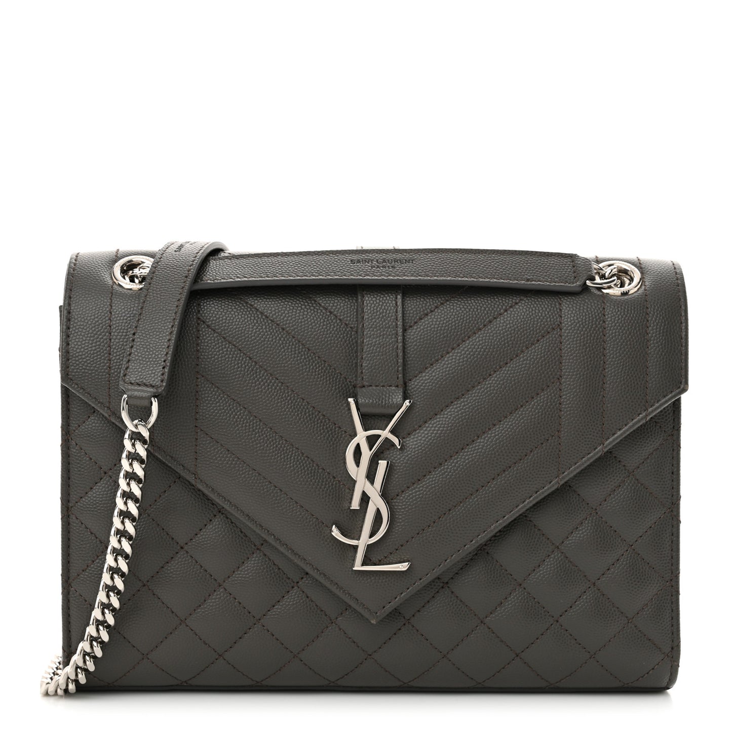 Grain De Poudre Textured Mixed Matelasse Medium Triquilt Monogram Satchel Earth