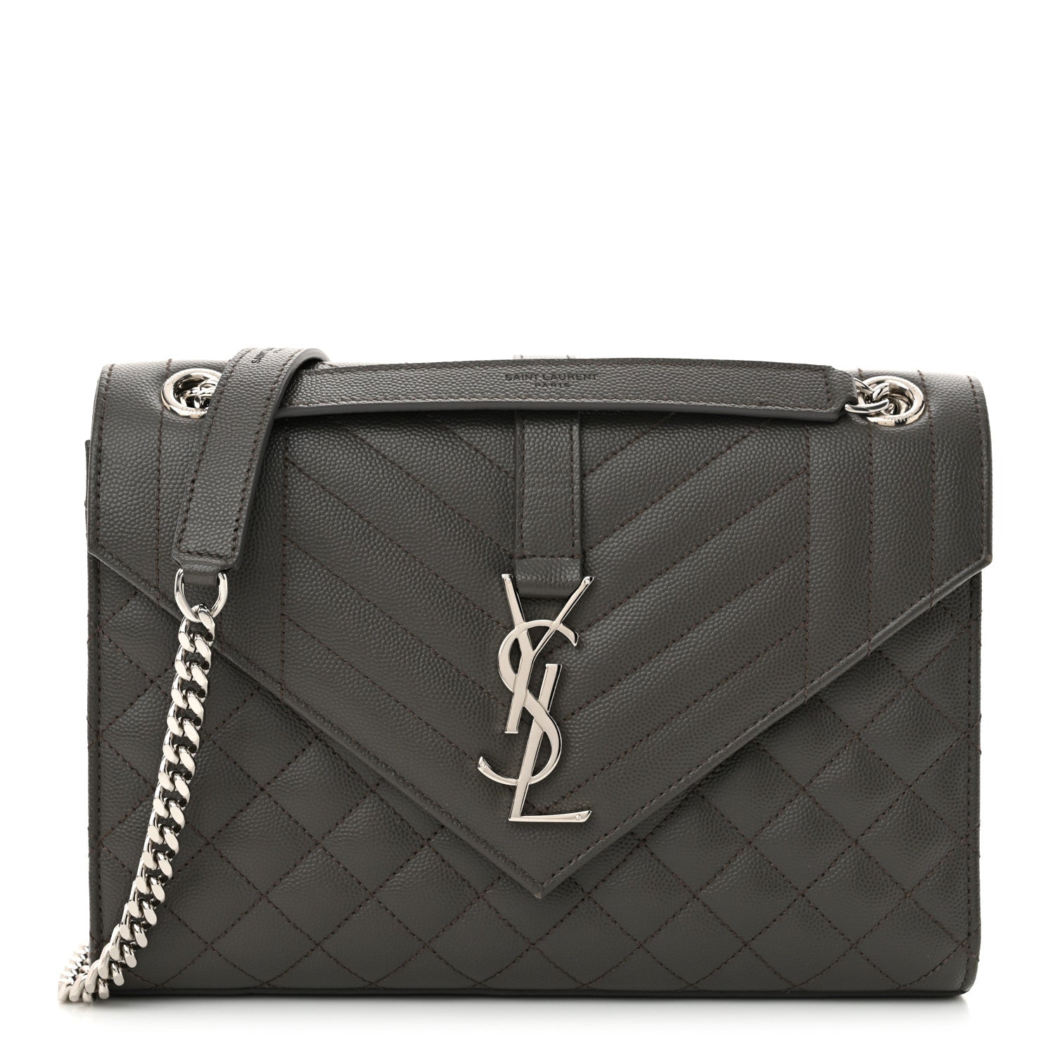 Saint Laurent Grain De Poudre Textured Mixed Matelasse Medium Triquilt Monogram Satchel Earth 1 of 11