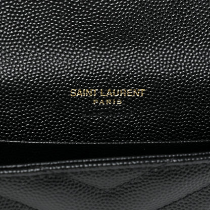 Saint Laurent Grain De Poudre Matelasse Chevron Small Monogram Envelope Wallet Black 6 of 7