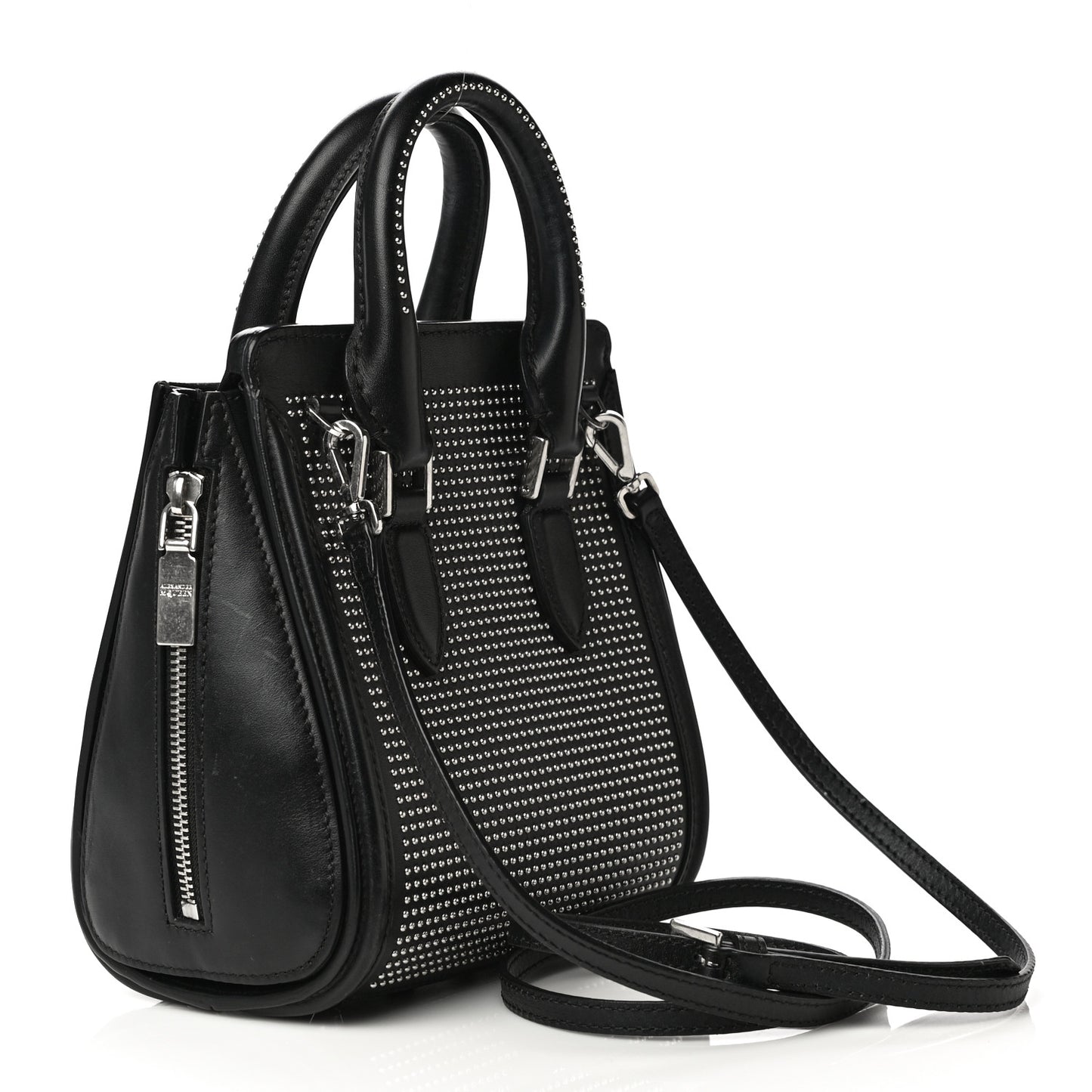 Calfskin Studded Mini Heroine Top Handle Bag Black