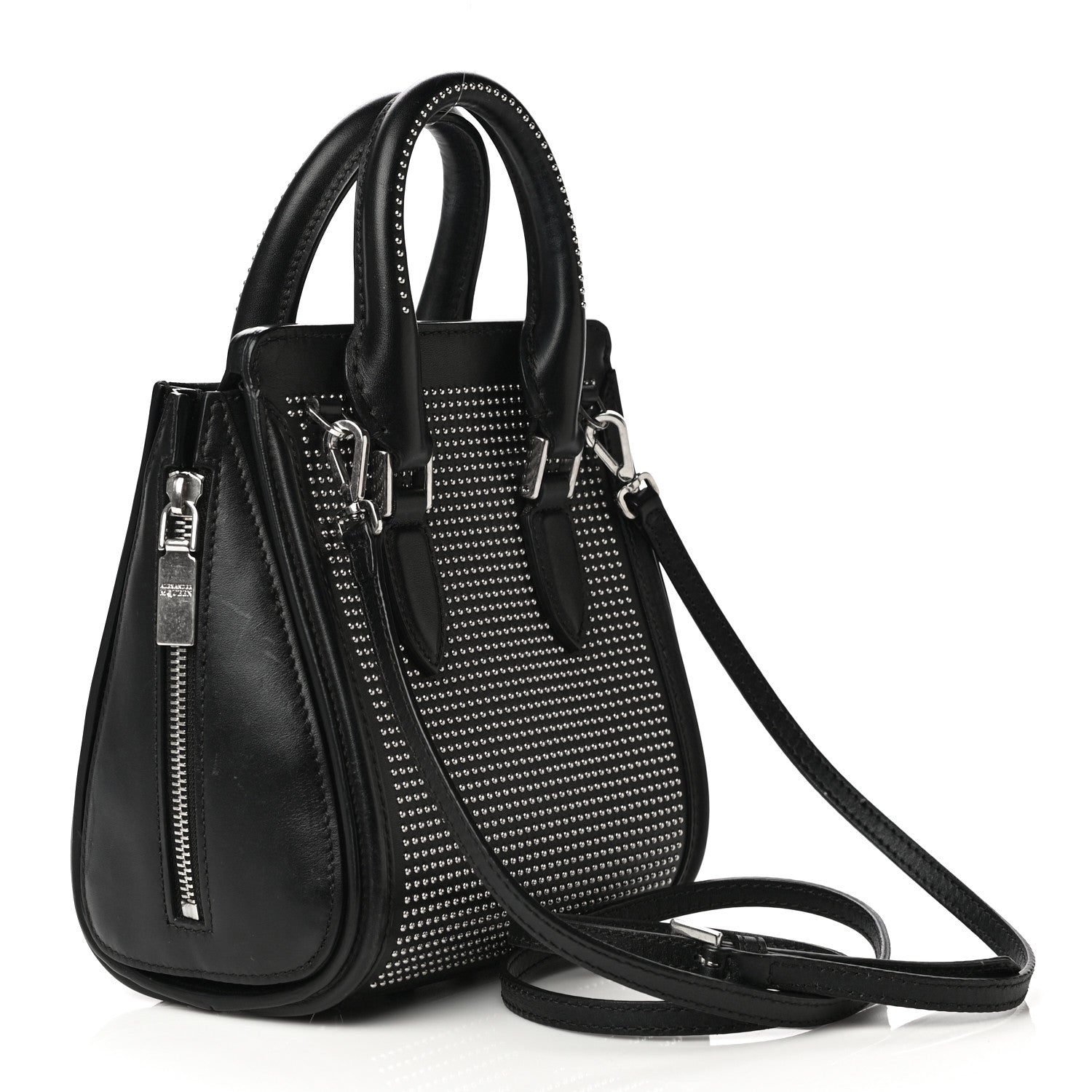 Alexander McQueen Calfskin Studded Mini Heroine Top Handle Bag Black 3 of 35