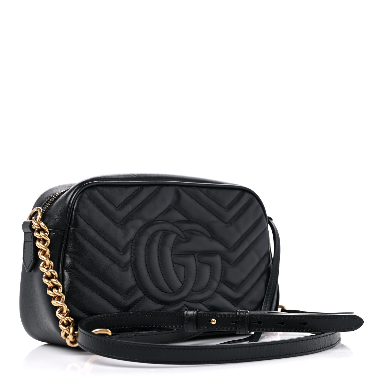Calfskin Matelasse Small GG Marmont Chain Shoulder Bag Black