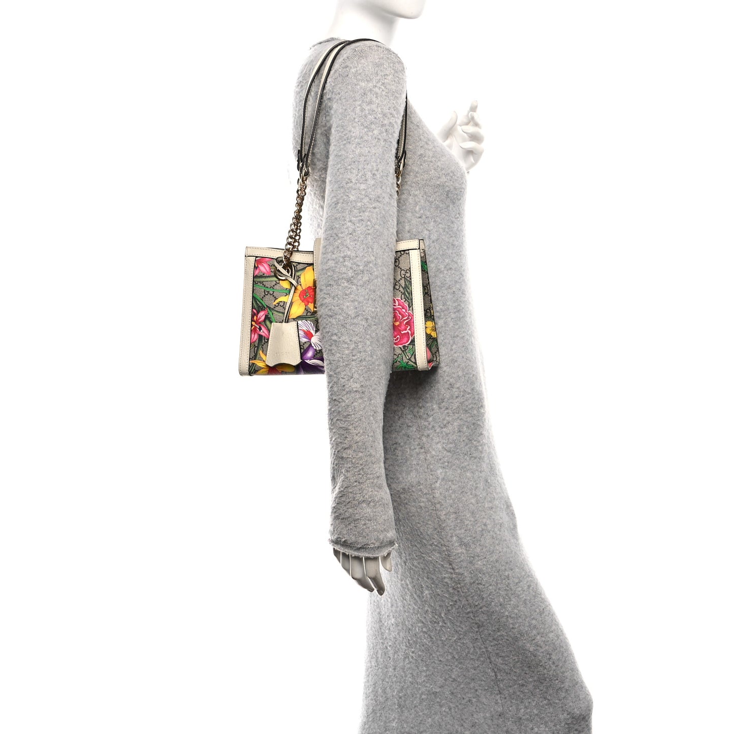 GG Supreme Monogram Flora Textured Calfskin Small Padlock Tote Beige Ebony Multicolor Mystic White