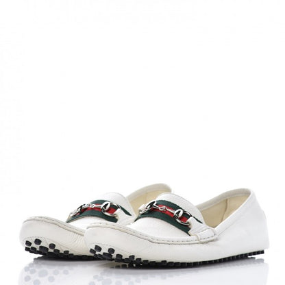 Gucci Road Calfskin Web Womens Horsebit Driver Loafers 40.5 Great White 3 of 11