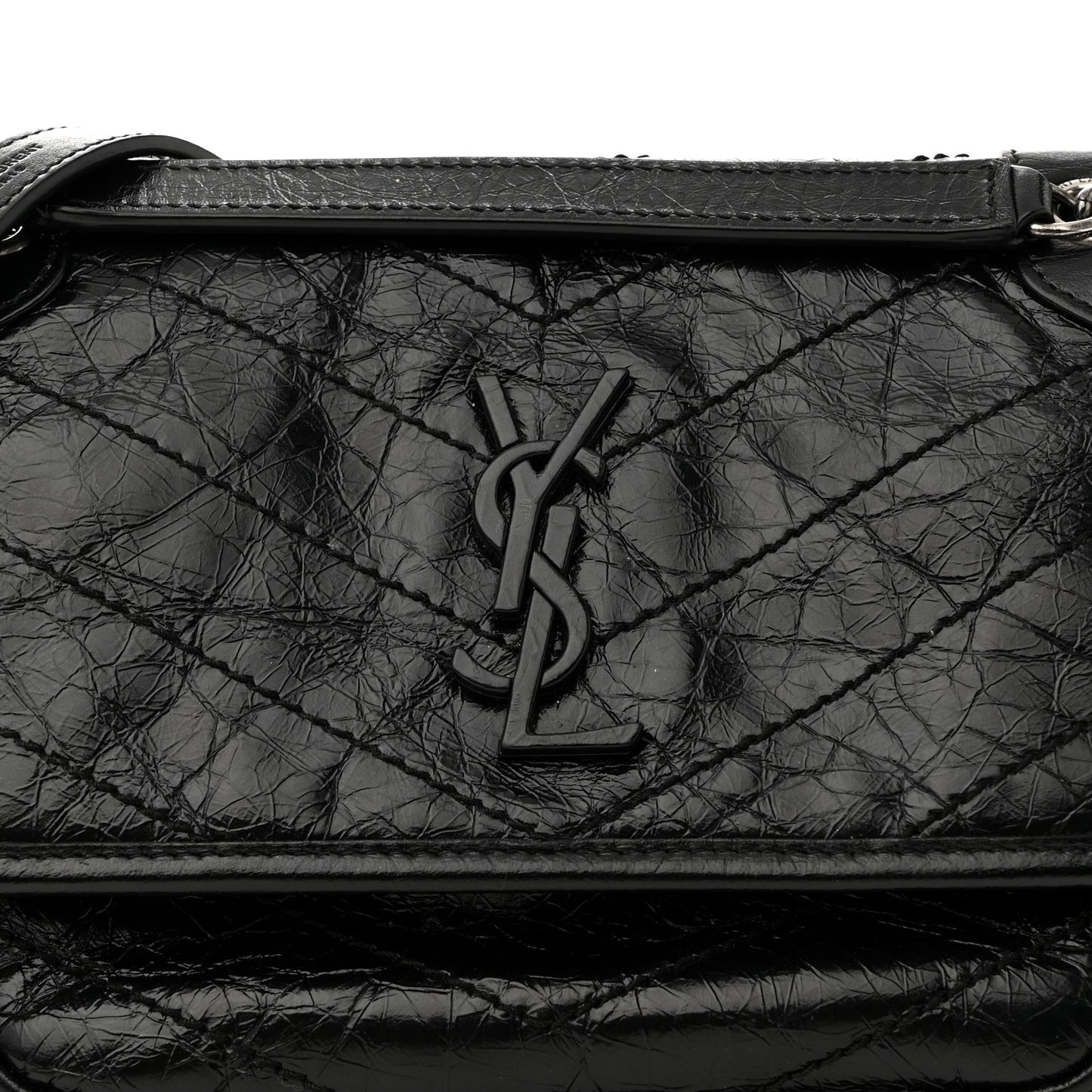 Crinkled Lambskin Matelasse Monogram Baby Niki Chain Satchel Black
