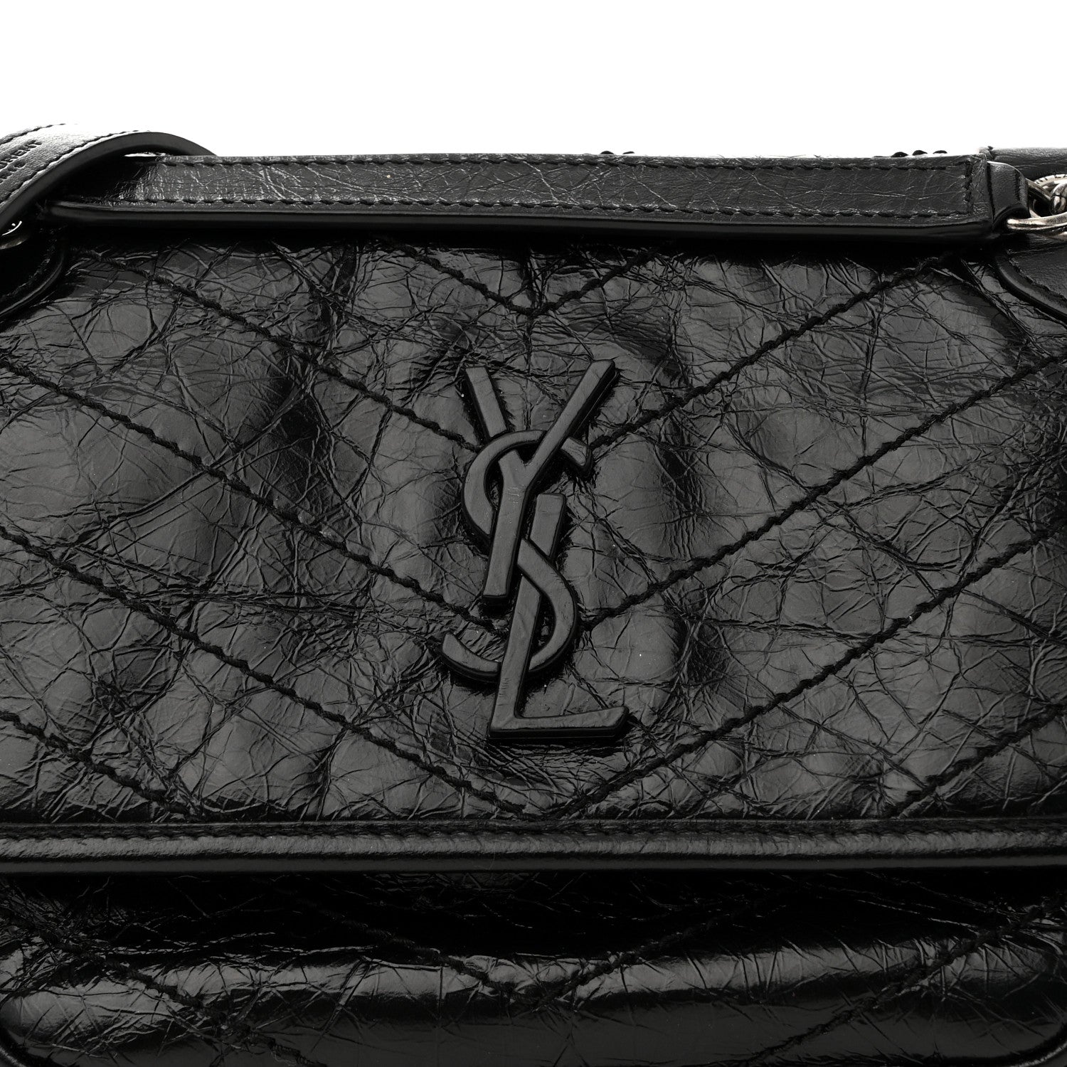 Saint Laurent Crinkled Lambskin Matelasse Monogram Baby Niki Chain Satchel Black 9 of 12