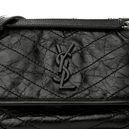 Saint Laurent Crinkled Lambskin Matelasse Monogram Baby Niki Chain Satchel Black 9 of 12
