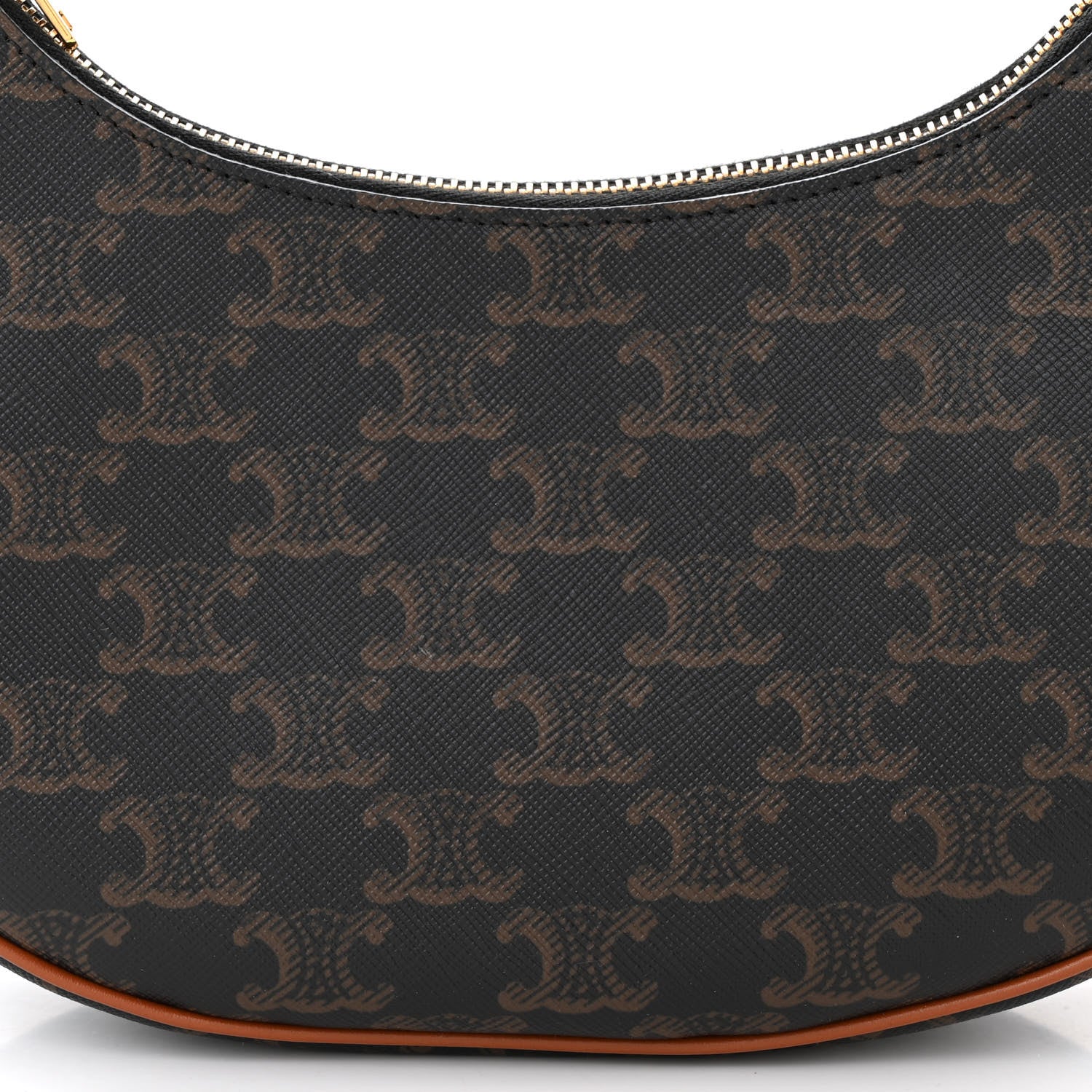 Celine Triomphe Canvas Calfskin Ava Shoulder Bag Tan 8 of 10