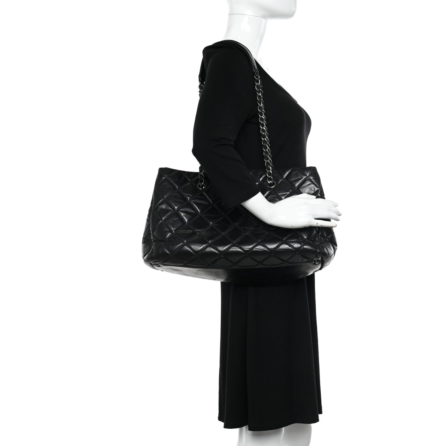 Calfskin Quilted Medium Coco Soft Tote Black