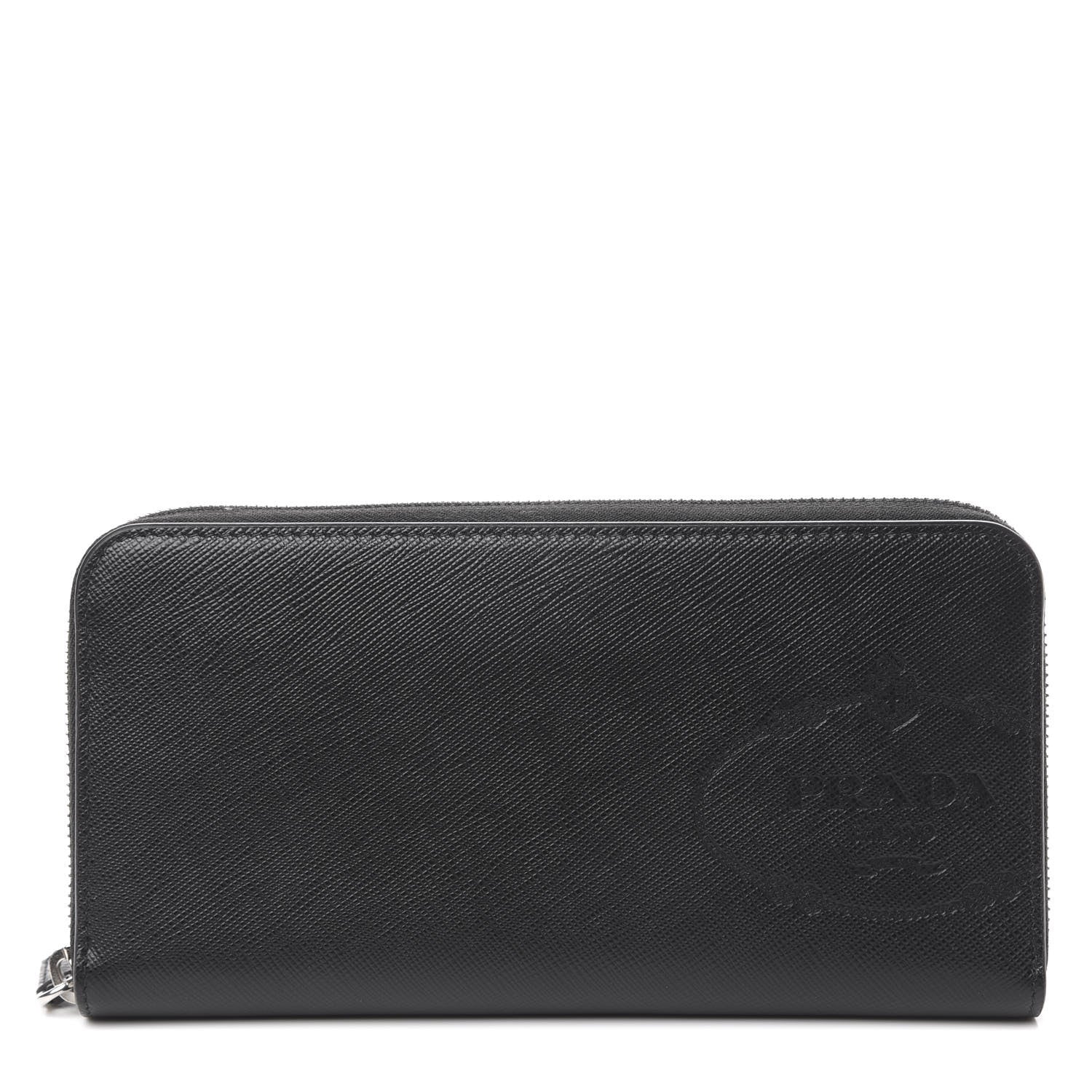 Prada Saffiano Logo Zip Around Wallet Black 1 of 7