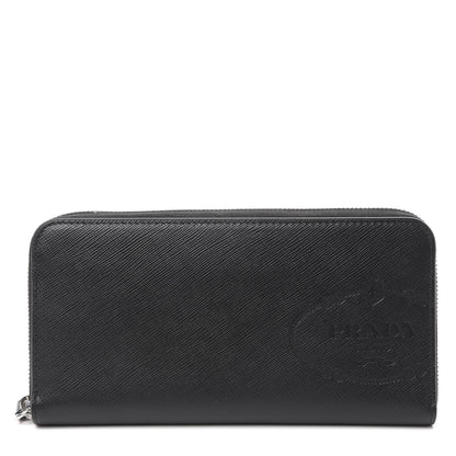 Prada Saffiano Logo Zip Around Wallet Black 1 of 7