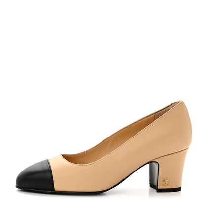 Chanel Lambskin Cap Toe CC Pumps 35.5 Beige Black 1 of 11