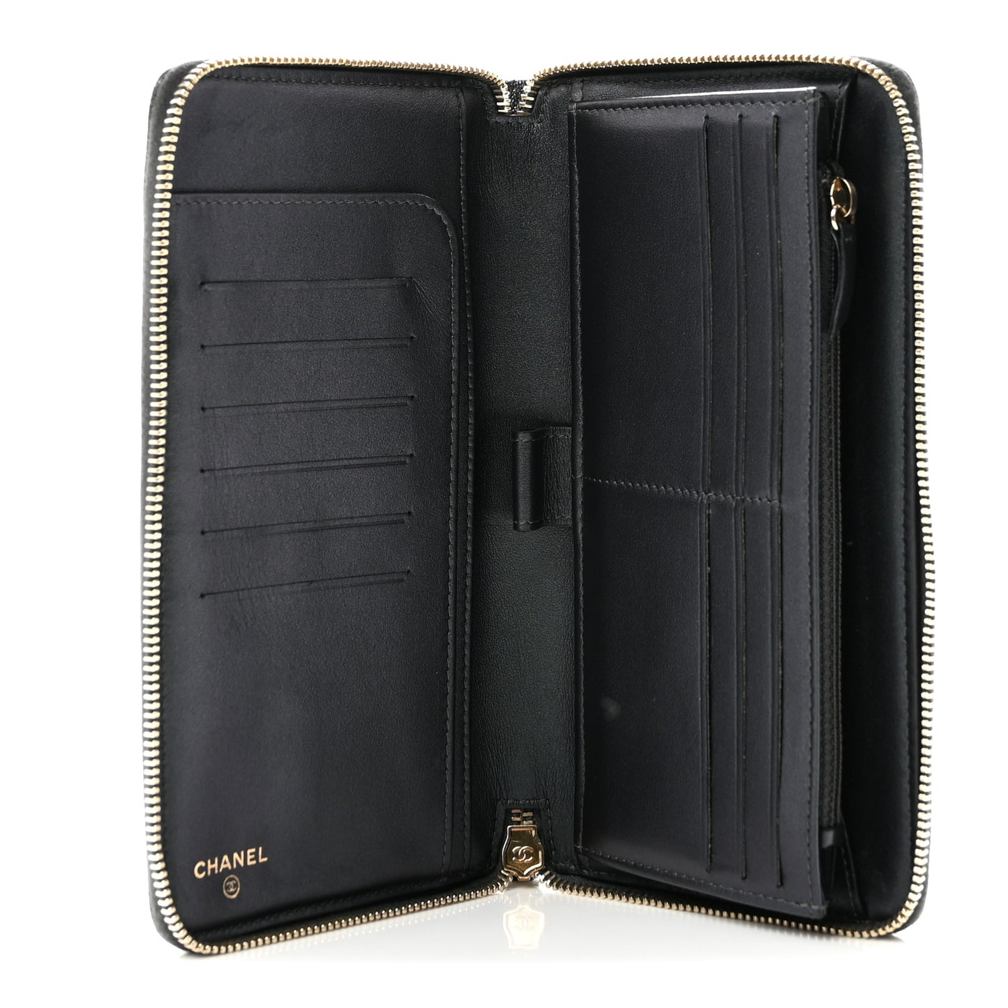Iridescent Caviar Quilted Large Zip Around Organizer Wallet Black