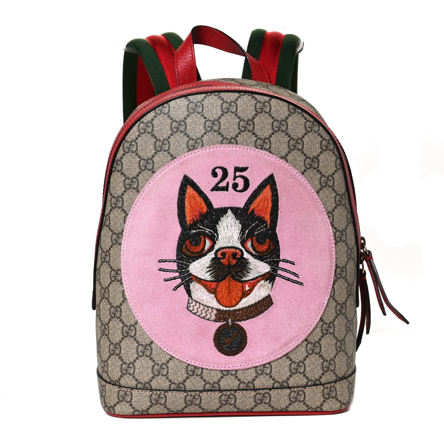 Gucci GG Supreme Monogram Web Bosco Patch Dome Backpack Beige Malva Hibiscus Red 1 of 14
