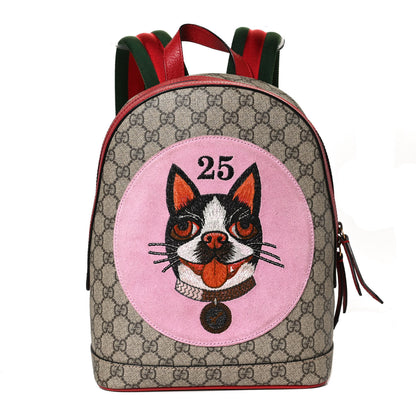Gucci GG Supreme Monogram Web Bosco Patch Dome Backpack Beige Malva Hibiscus Red 1 of 14
