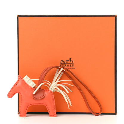 Hermes Milo Lambskin Grigri Rodeo Horse Bag Charm PM Orange Poppy Craie Terre Battue 4 of 4