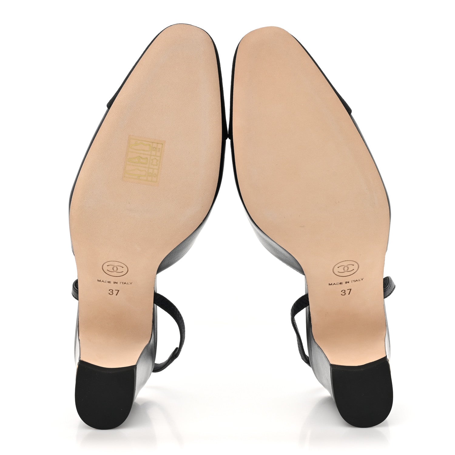 Chanel Lambskin Grosgrain Cap Toe CC Slingback Sandals 37 Navy Black 5 of 9