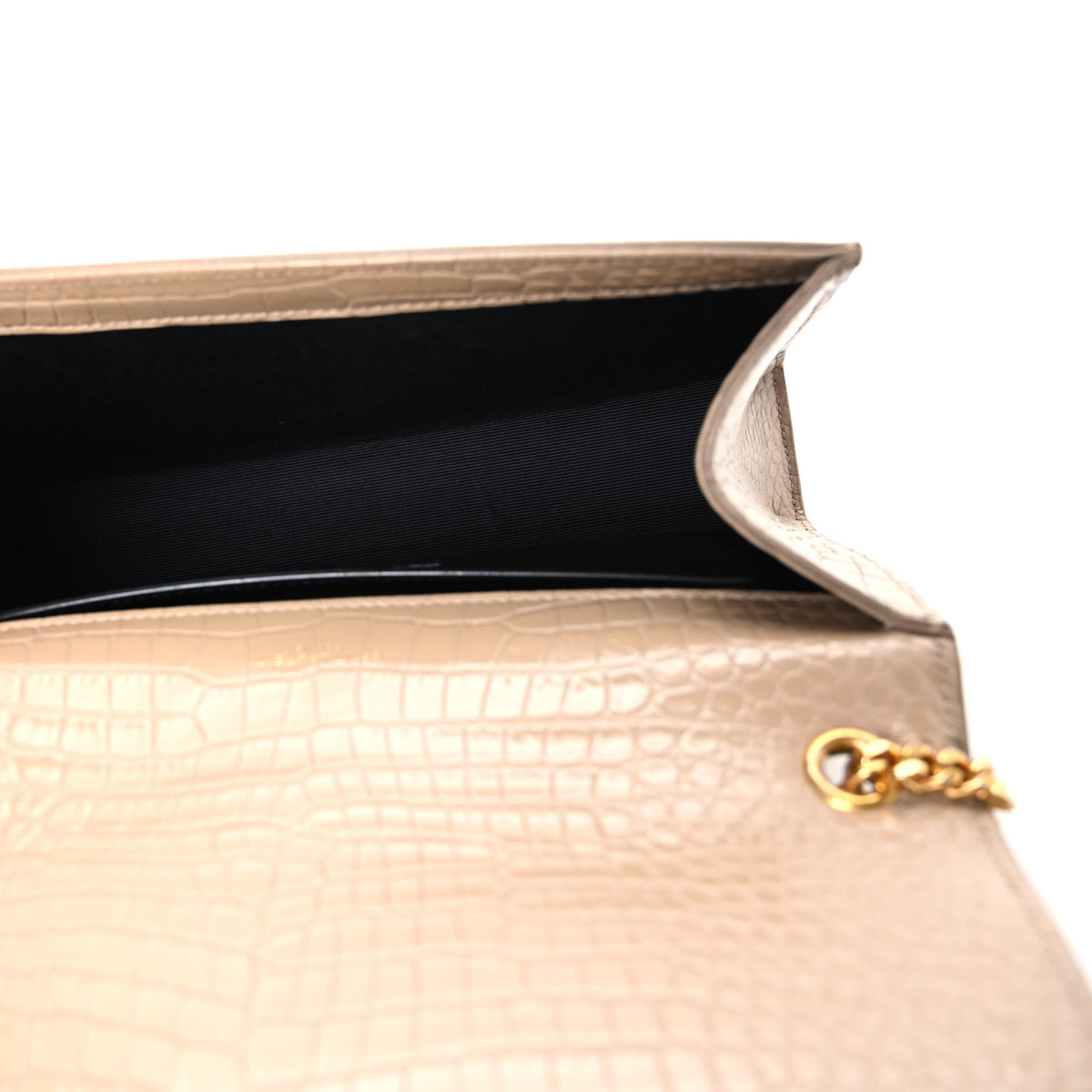 Saint Laurent Calfskin Crocodile Embossed Medium Classic Monogram Kate Tassel Satchel Dark Beige 5 of 11