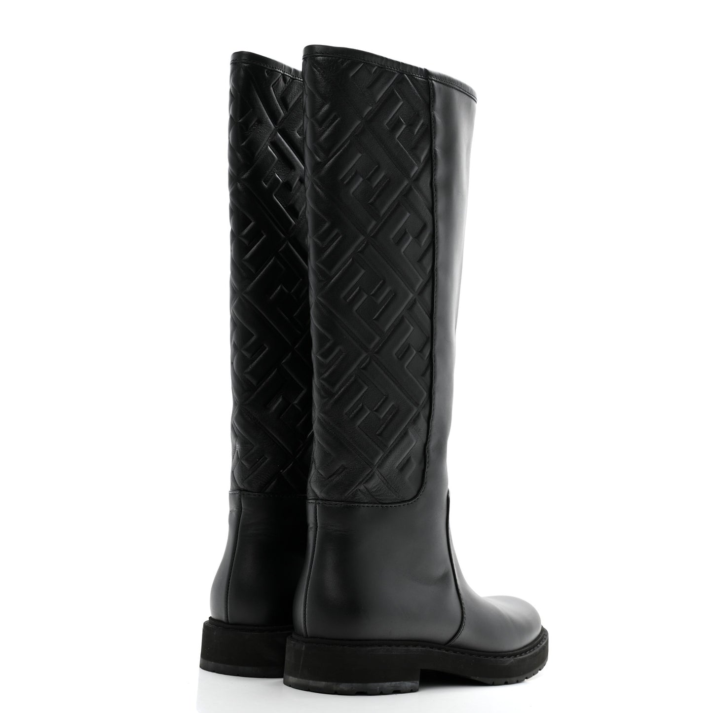 Vitello Nappa FF Embossed Tall Boots 38 Black