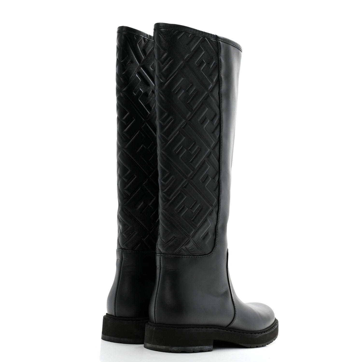 Fendi Vitello Nappa FF Embossed Tall Boots 38 Black 4 of 9