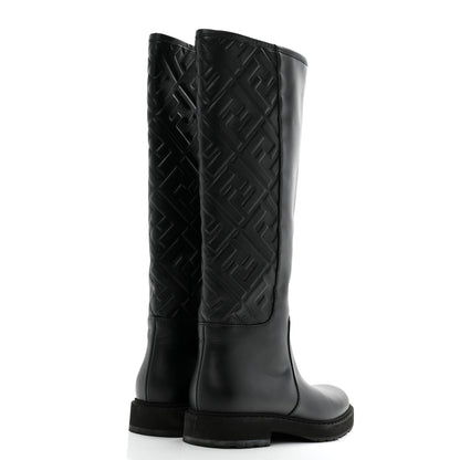 Fendi Vitello Nappa FF Embossed Tall Boots 38 Black 4 of 9