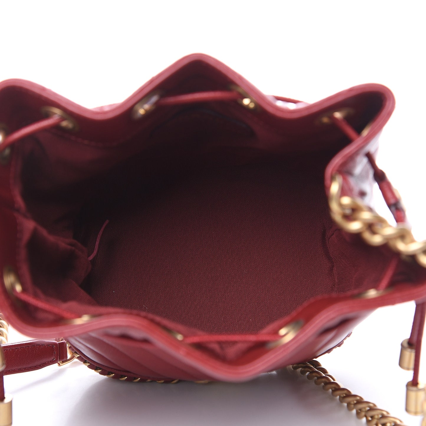 Sheepskin Chevron Quilted Small Drawstring Bag Dark Red