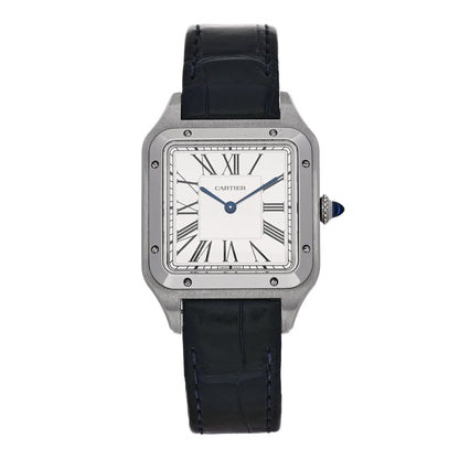 Cartier Stainless Steel Alligator 31.4mm Santos Dumont Quartz Watch Blue Blue 1 of 5