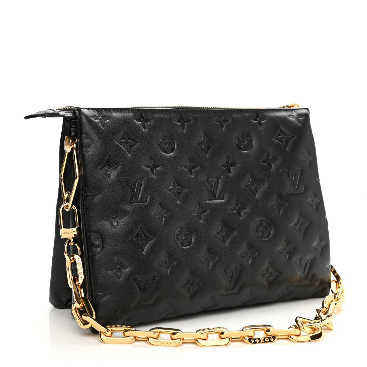 Louis Vuitton Lambskin Embossed Monogram Coussin PM Black 3 of 9