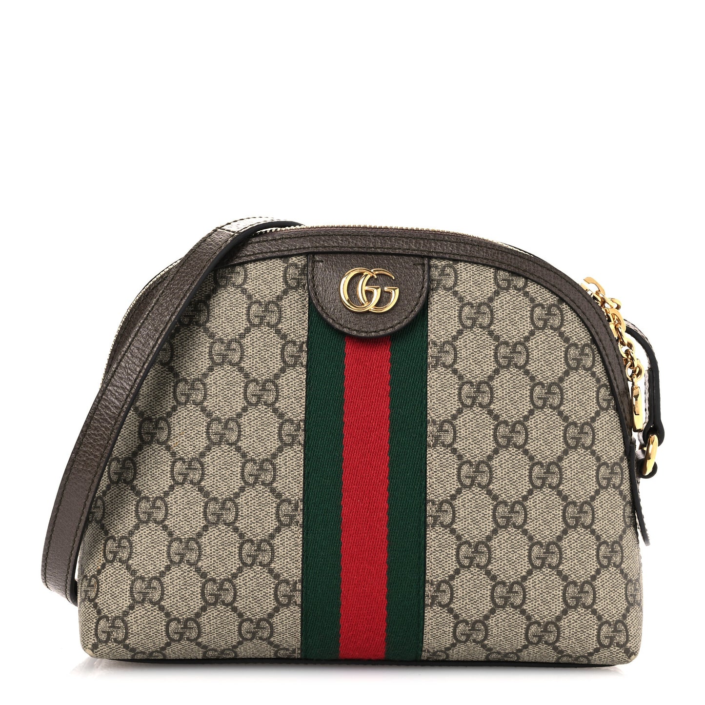 GG Supreme Monogram Textured Dollar Calfskin Web Small Ophidia Dome Shoulder Bag Beige Ebony New Acero