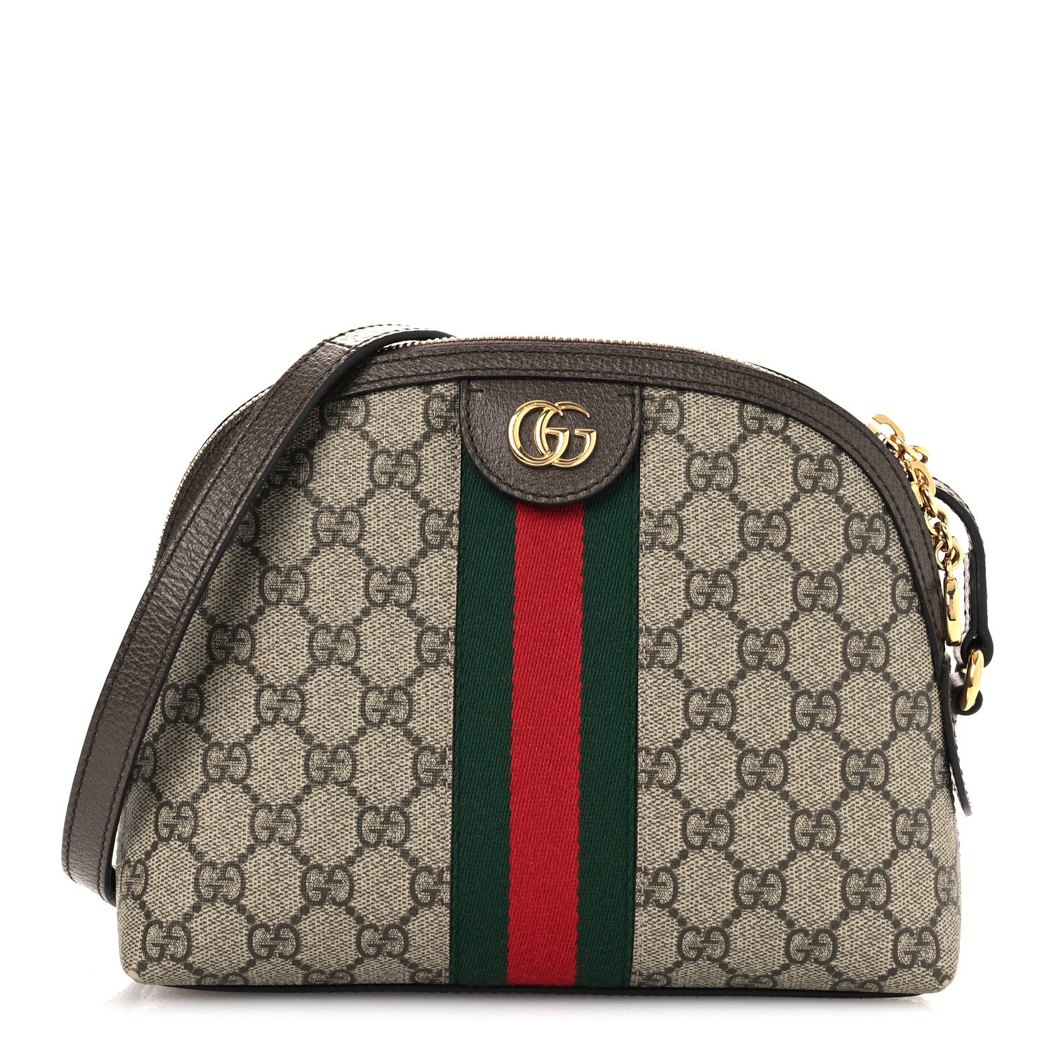 Gucci GG Supreme Monogram Textured Dollar Calfskin Web Small Ophidia Dome Shoulder Bag Beige Ebony New Acero 1 of 11
