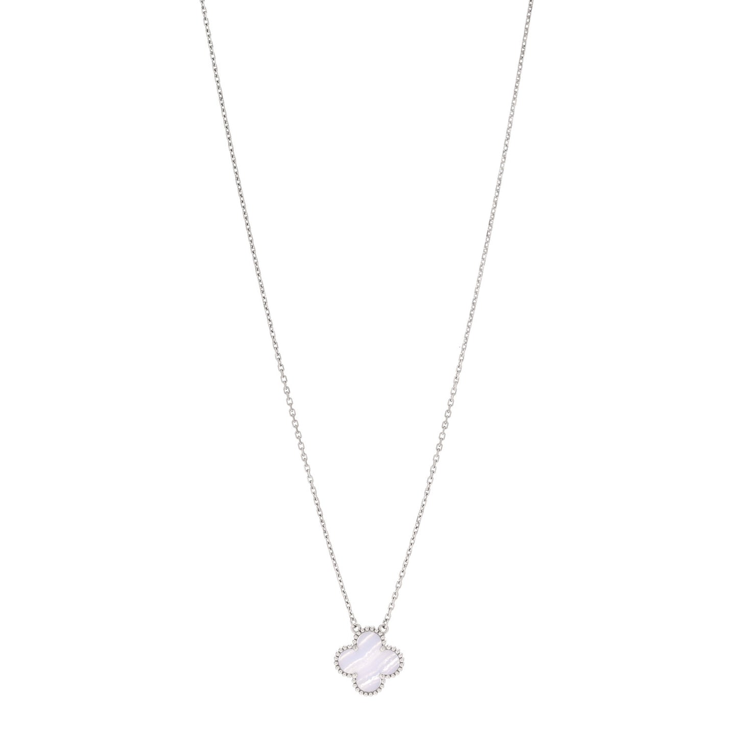 18K White Gold Chalcedony Vintage Alhambra Pendant Necklace