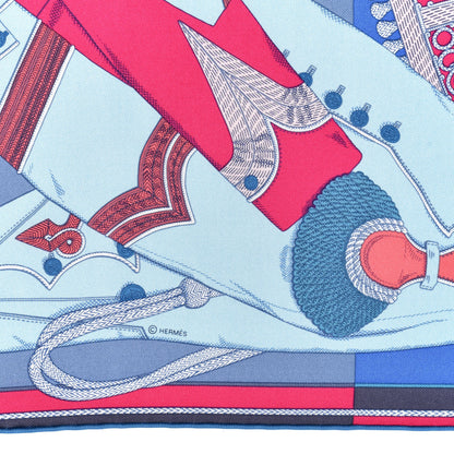 Hermes Silk Zouaves Et Dragons Pocket Square Bleu Moyen Rose Vif 3 of 4