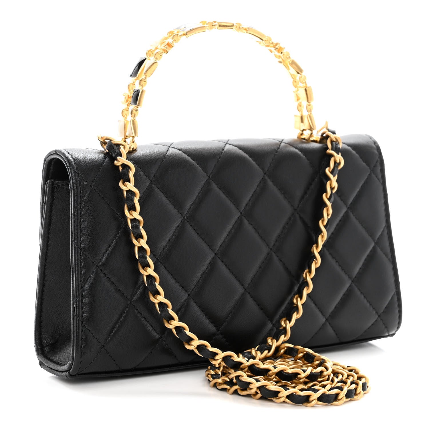 Chanel Lambskin Enamel Quilted Top Handle Flap Phone Holder With Chain Black 3 of 9