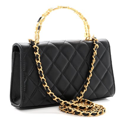 Chanel Lambskin Enamel Quilted Top Handle Flap Phone Holder With Chain Black 3 of 9