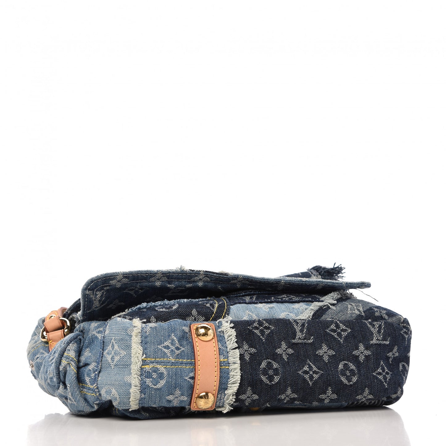 Denim Patchwork Posty Messenger Bag Blue