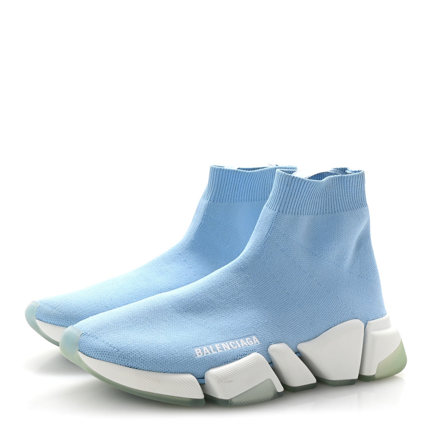 Balenciaga Technical 3D Recycled Knit Bi-Color Womens Speed 2.0 Transparent Sole Sneakers 39 Blue White Transparent Blue 4 of 10