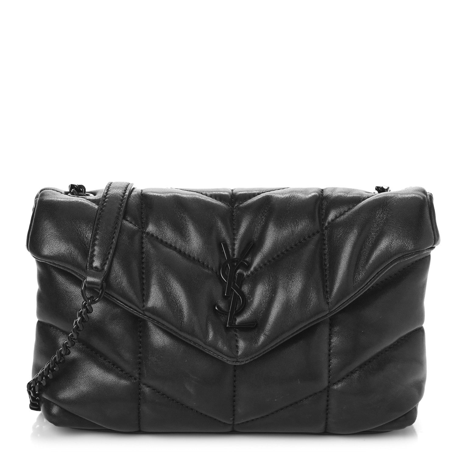 Saint Laurent Lambskin Quilted Toy Loulou Puffer Monogram Monochrome Chain Satchel Black 1 of 10