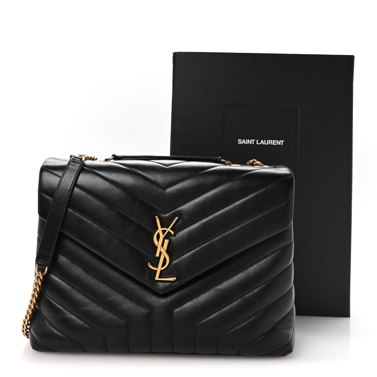 Saint Laurent Calfskin Y Quilted Monogram Medium Loulou Chain Satchel Black 11 of 12