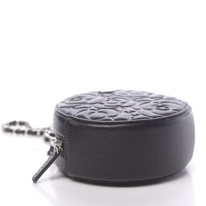 Chanel Caviar Camellia Embossed Round Clutch With Chain Black 8 of 11
