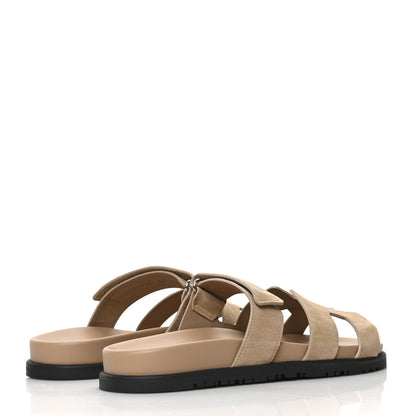 Hermes Suede Goatskin Womens Chypre Sandals 40 Beige Argile 4 of 9