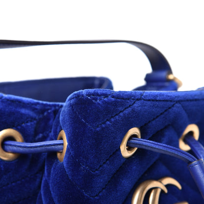 Gucci Velvet Matelasse GG Marmont Bucket Bag Cobalt Blue 11 of 16