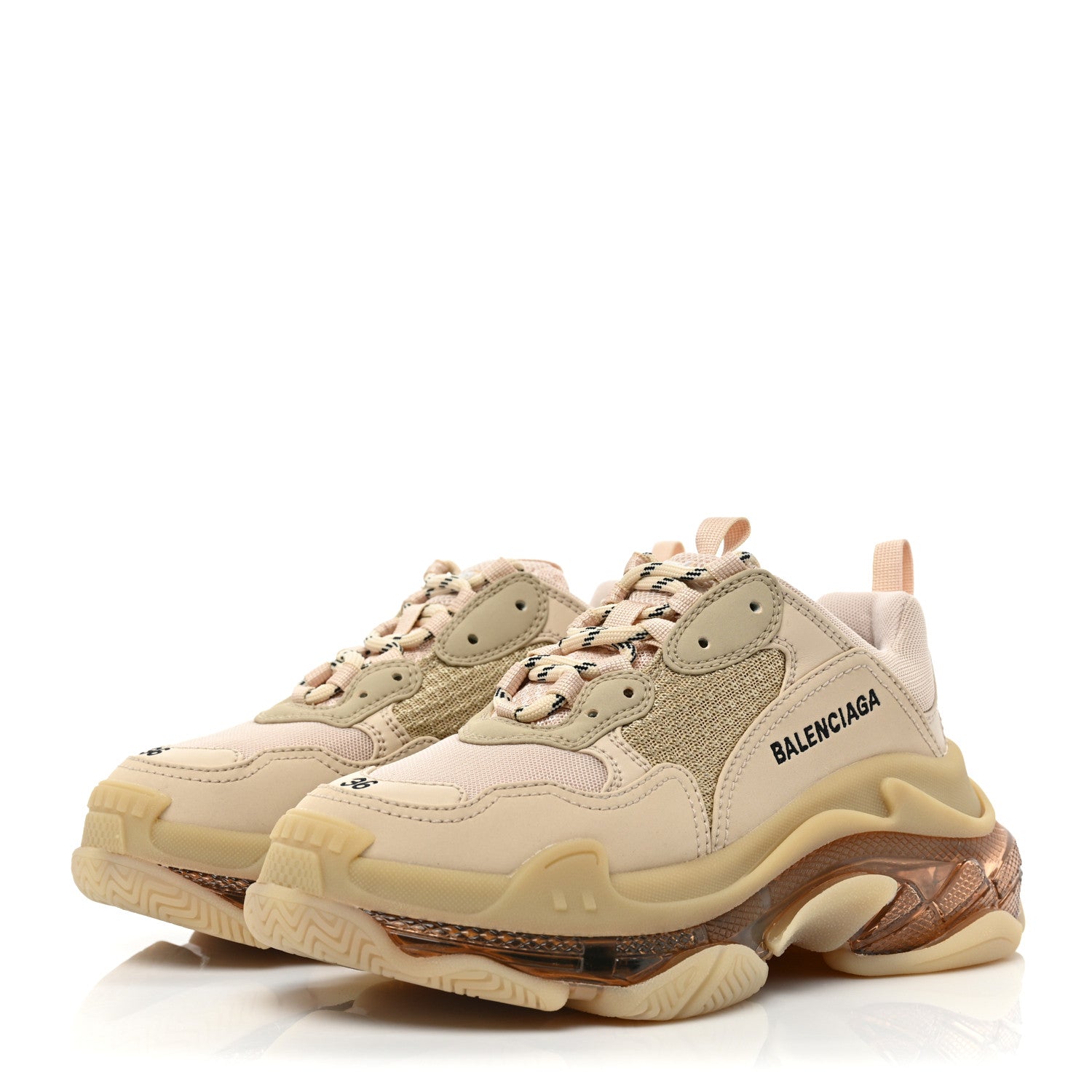 Balenciaga Fabric Mesh Clear Sole Womens Triple S Sneakers 36 Beige 3 of 8