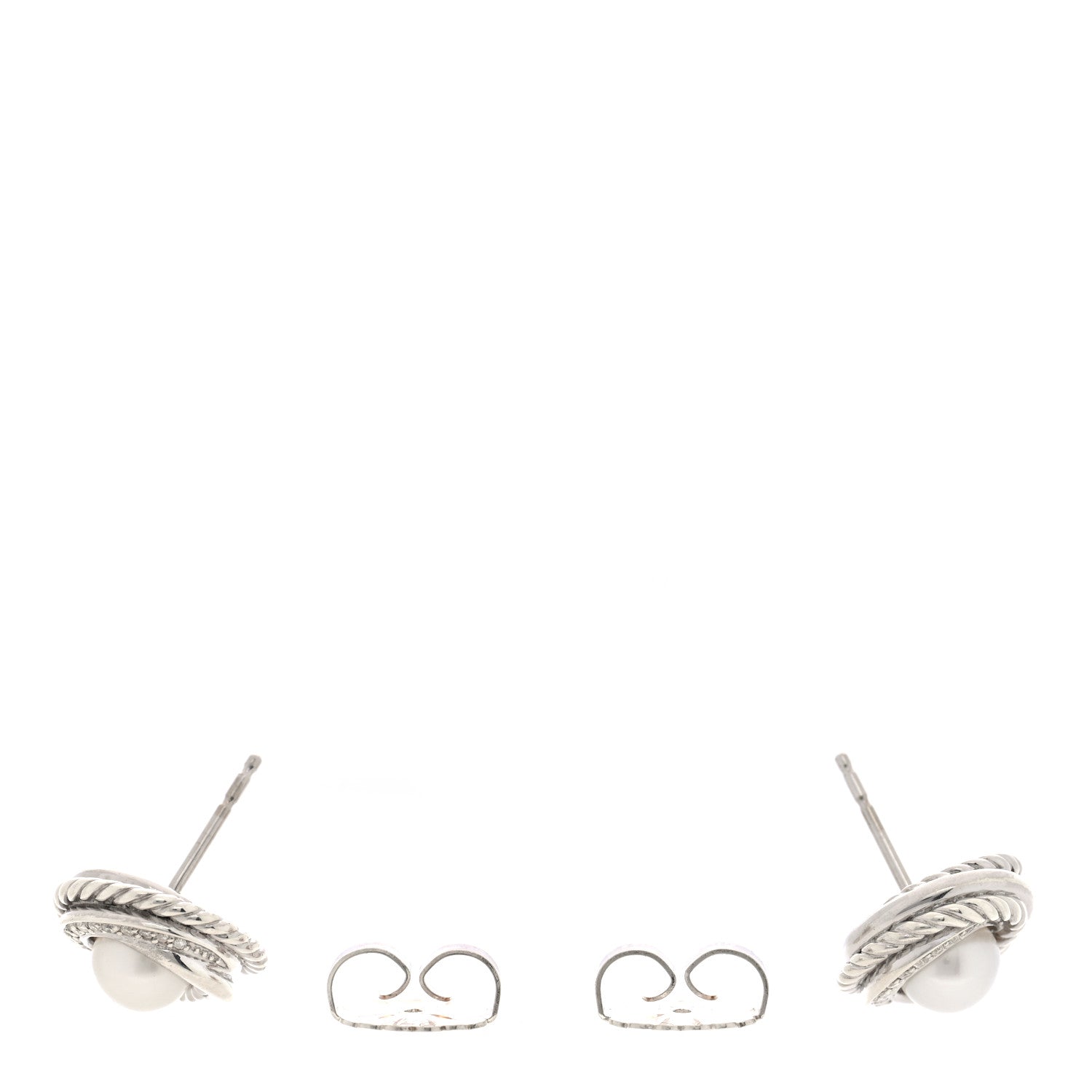 David Yurman Sterling Silver Diamond Freshwater Cultured Pearl Crossover Earrings 3 of 4