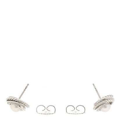 David Yurman Sterling Silver Diamond Freshwater Cultured Pearl Crossover Earrings 3 of 4