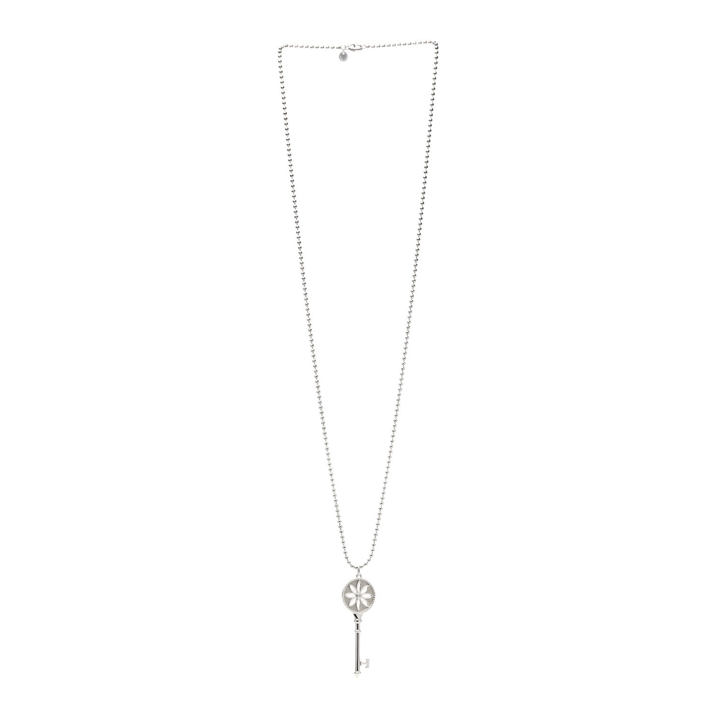 Sterling Silver Diamond Large Daisy Key Pendant Link Necklace