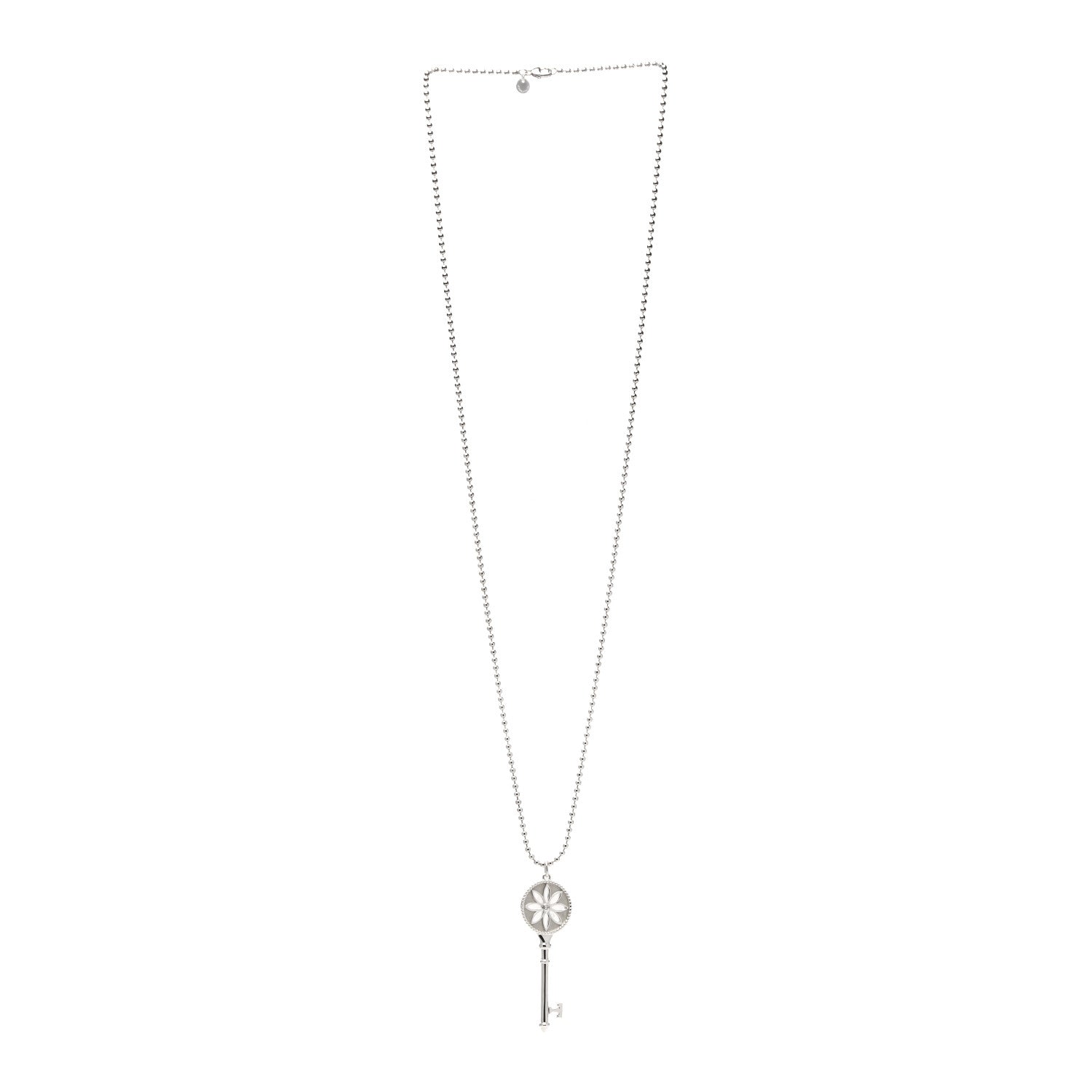 Tiffany Sterling Silver Diamond Large Daisy Key Pendant Link Necklace 3 of 5